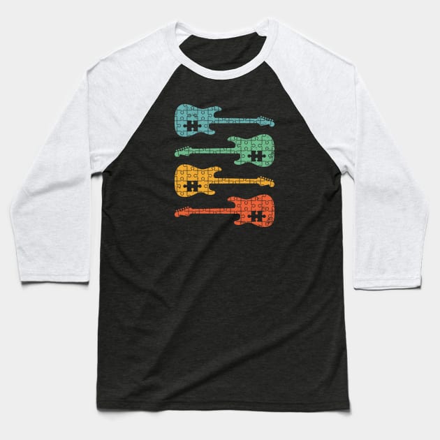 S-Style Electric Guitar Puzzle Cool Retro Colors Baseball T-Shirt by nightsworthy